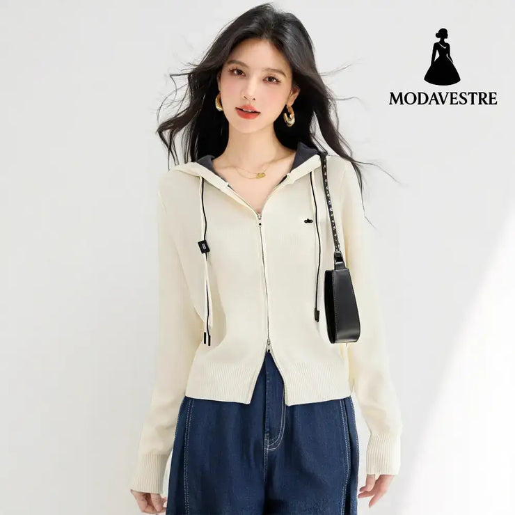 style soft knit cardigan for women casual versatile long sleeve sweater top White / S