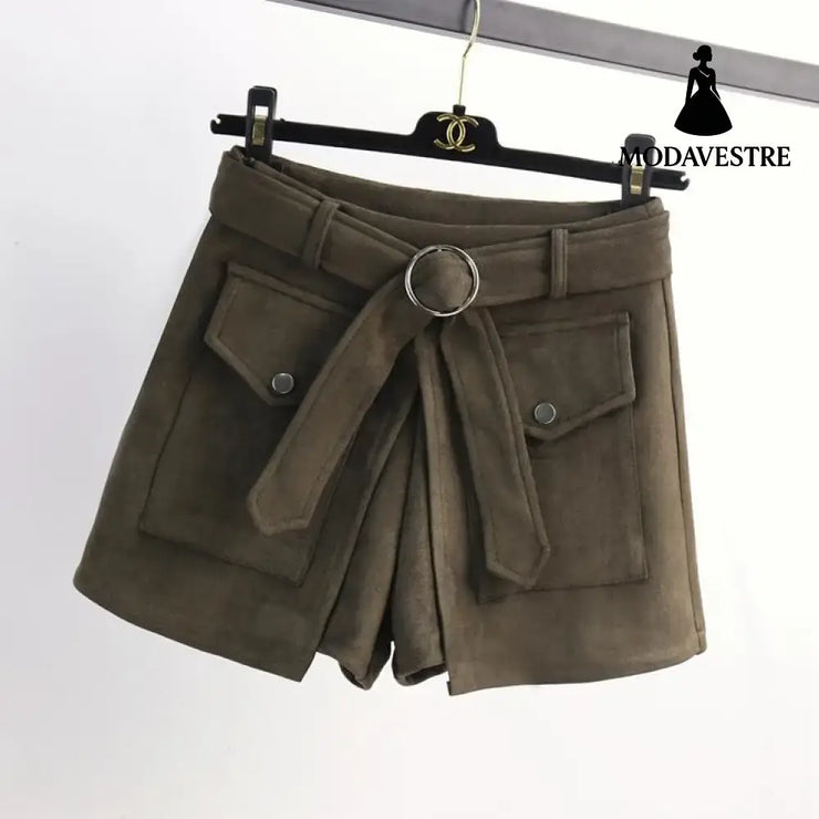 Suede shorts women slim pants