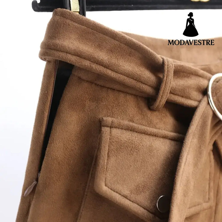 Suede shorts women slim pants