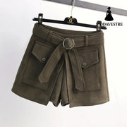 Suede shorts women slim pants ArmyGreen / L