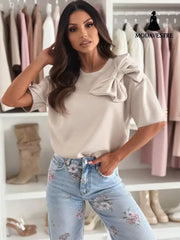 Summer Big Bow Women’s Short Sleeve Khaki / 2XL