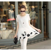 Summer Clothing New Short Sleeve Women’s Clothing Embroidered Chiffon Shirt Plump Girls Plus Size Women