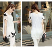 Summer Clothing New Short Sleeve Women’s Clothing Embroidered Chiffon Shirt Plump Girls Plus Size Women