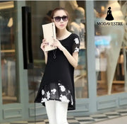 Summer Clothing New Short Sleeve Women’s Clothing Embroidered Chiffon Shirt Plump Girls Plus Size Women Black / 4XL