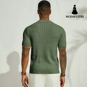 Summer Cool Knitted Men’s Shirt Short Sleeved Lapel Solid Color