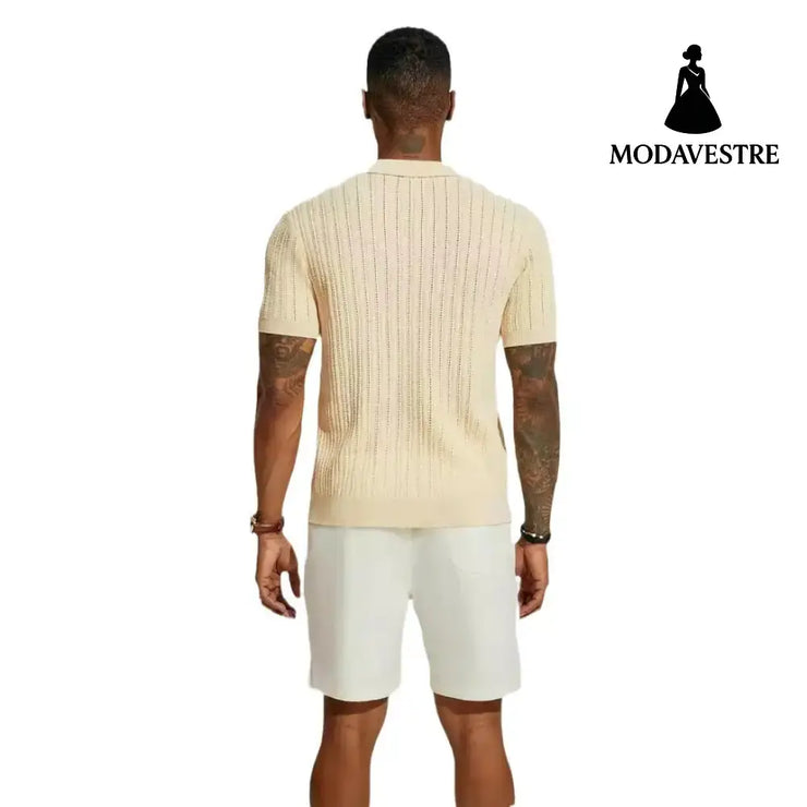 Summer Cool Knitted Men’s Shirt Short Sleeved Lapel Solid Color