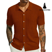 Summer Cool Knitted Men’s Shirt Short Sleeved Lapel Solid Color Caramel Color / L