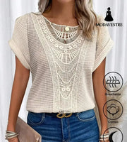 Summer Hollow Out Short-sleeved T-shirt Fashion Ethnic Style Tops Women’s Clothing Apricot 2 / L