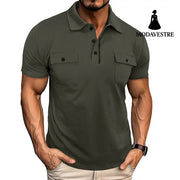 Summer Lapel Button Polo Shirt With Pockets Outdoor Fashion Short Sleeve Tops For Men Clothing Army Green / L T-shirt