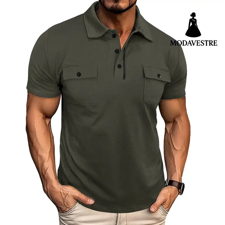Summer Lapel Button Polo Shirt With Pockets Outdoor Fashion Short Sleeve Tops For Men Clothing Army Green / L T-shirt