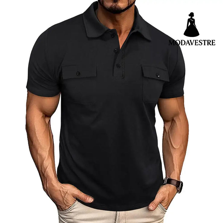 Summer Lapel Button Polo Shirt With Pockets Outdoor Fashion Short Sleeve Tops For Men Clothing Black / L T-shirt