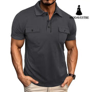 Summer Lapel Button Polo Shirt With Pockets Outdoor Fashion Short Sleeve Tops For Men Clothing Dark Gray / L T-shirt