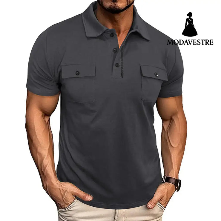 Summer Lapel Button Polo Shirt With Pockets Outdoor Fashion Short Sleeve Tops For Men Clothing Dark Gray / L T-shirt