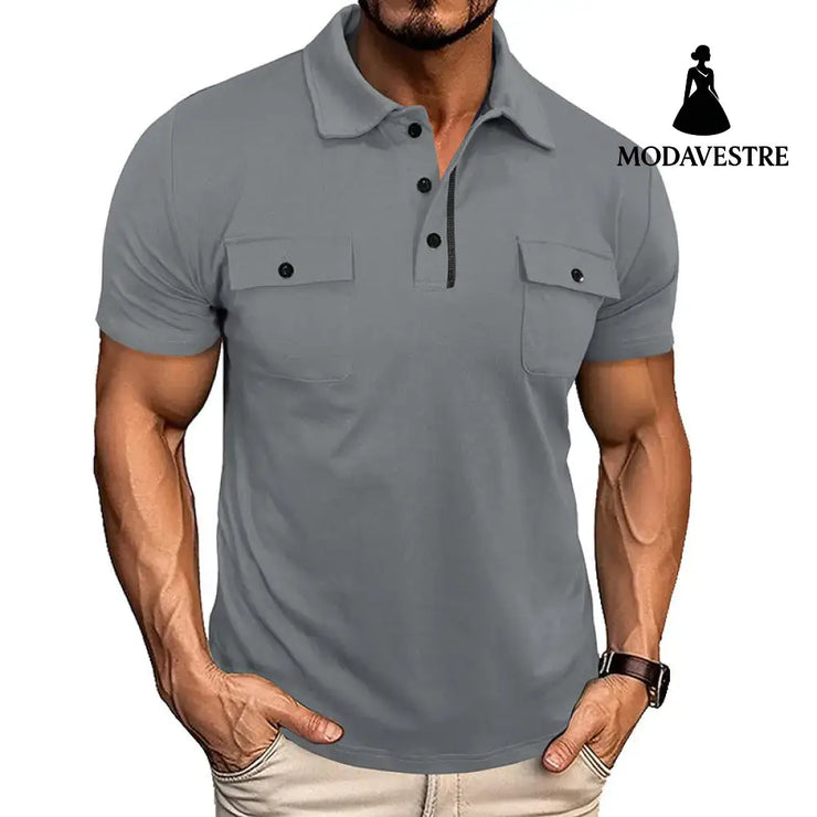 Summer Lapel Button Polo Shirt With Pockets Outdoor Fashion Short Sleeve Tops For Men Clothing Light Gray / L T-shirt