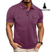 Summer Lapel Button Polo Shirt With Pockets Outdoor Fashion Short Sleeve Tops For Men Clothing Purplish Red / L T-shirt