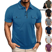 Summer Lapel Button Polo Shirt With Pockets Outdoor Fashion Short Sleeve Tops For Men Clothing T-shirt