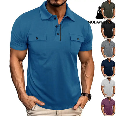Summer Lapel Button Polo Shirt With Pockets Outdoor Fashion Short Sleeve Tops For Men Clothing T-shirt