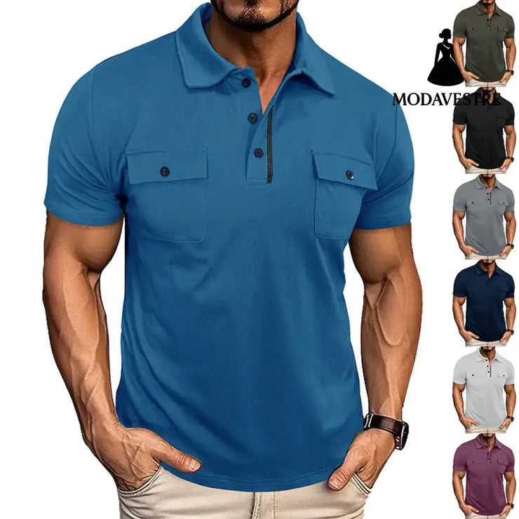 Summer Lapel Button Polo Shirt With Pockets Outdoor Fashion Short Sleeve Tops For Men Clothing T-shirt