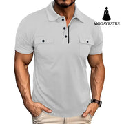 Summer Lapel Button Polo Shirt With Pockets Outdoor Fashion Short Sleeve Tops For Men Clothing White / L T-shirt