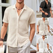 Summer Mesh Short Sleeve Shirt Fashion Solid Color Lapel Shirt Tops Beach Men Clothing T-shirt