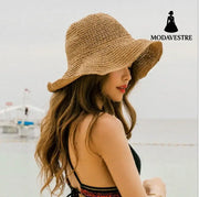 Summer Outing Sunscreen Hat for Women with Foldable Straw Hats Holiday Cool Hat Beach Hat