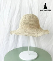 Summer Outing Sunscreen Hat for Women with Foldable Straw Hats Holiday Cool Hat Beach Hat Beige / M 56 58cm