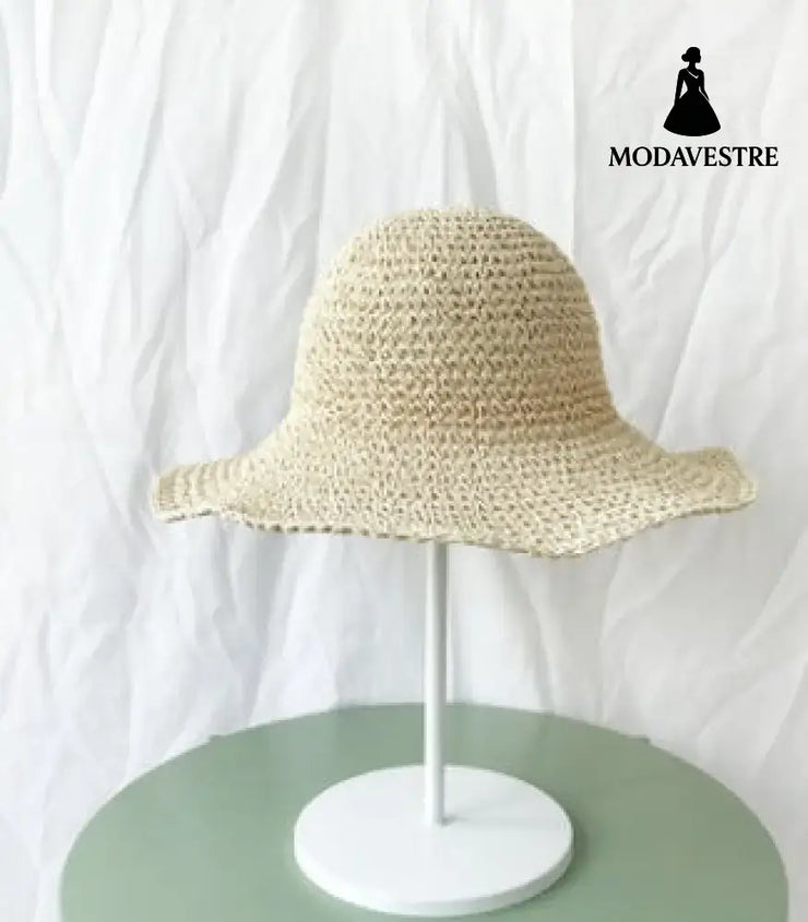 Summer Outing Sunscreen Hat for Women with Foldable Straw Hats Holiday Cool Hat Beach Hat Beige / M 56 58cm