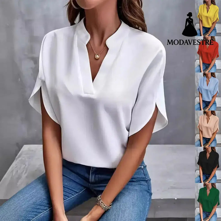 Summer Short-sleeved Chiffon Shirt New V-neck Shirt Women’s Casual Versatile Clothing