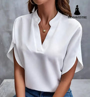 Summer Short-sleeved Chiffon Shirt New V-neck Shirt Women’s Casual Versatile Clothing White / L