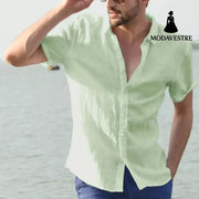 Summer Short-sleeved Shirt Casual Button Tops Men Clothing Green / 2XL Shirt