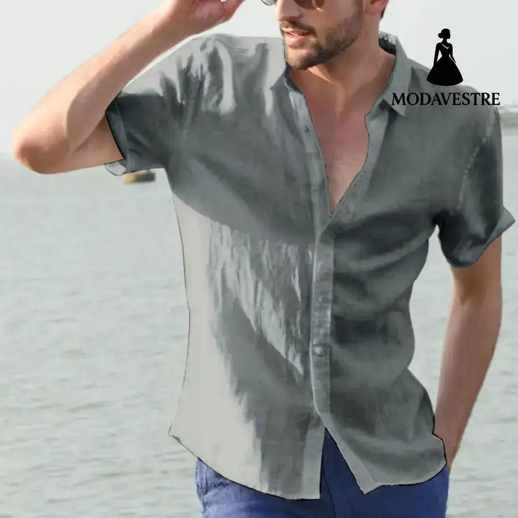 Summer Short-sleeved Shirt Casual Button Tops Men Clothing Grey / 2XL Shirt