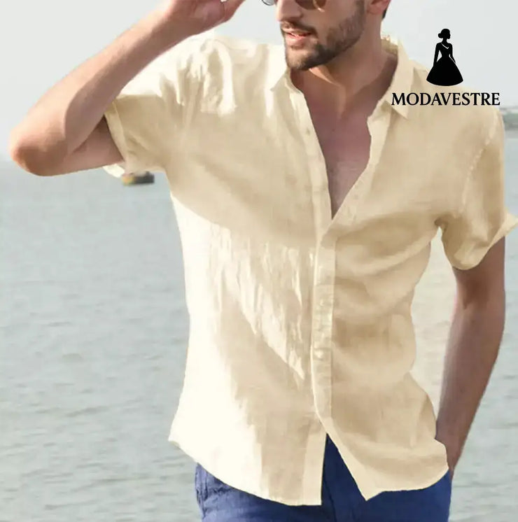 Summer Short-sleeved Shirt Casual Button Tops Men Clothing Khaki / 2XL Shirt