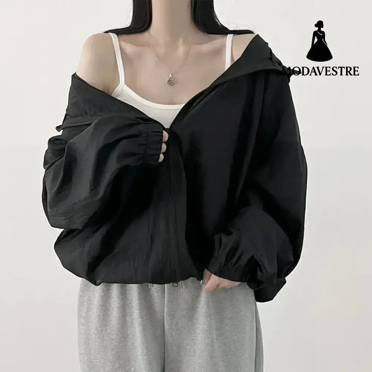 Sun Protection Clothing For Women Summer Spring Thin Breathable Jacket 303A Black / 2XL