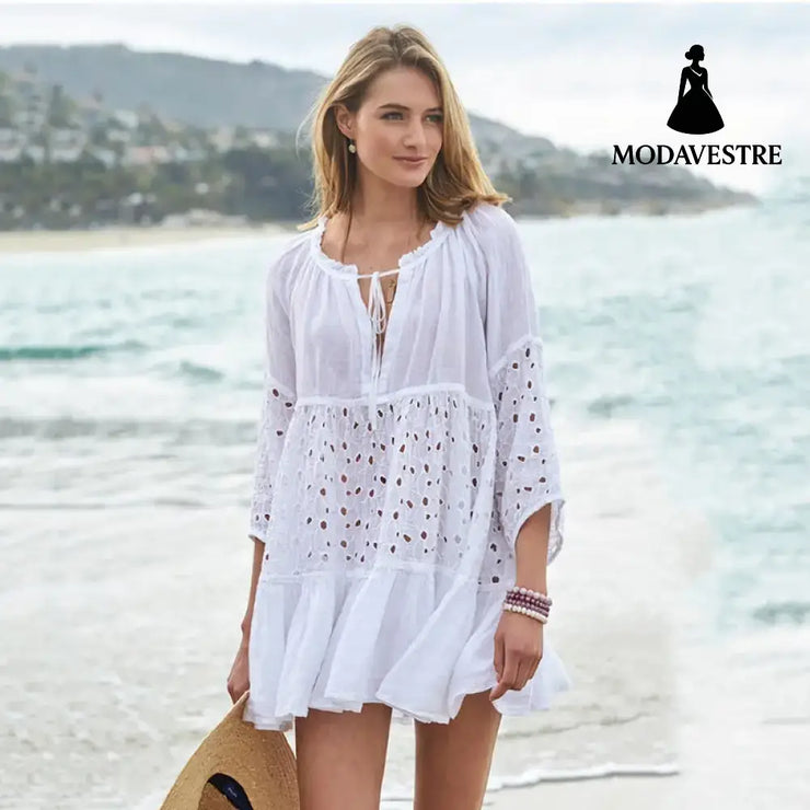 Sun Protection Clothing Women Loose Bikini Blouse White / One size