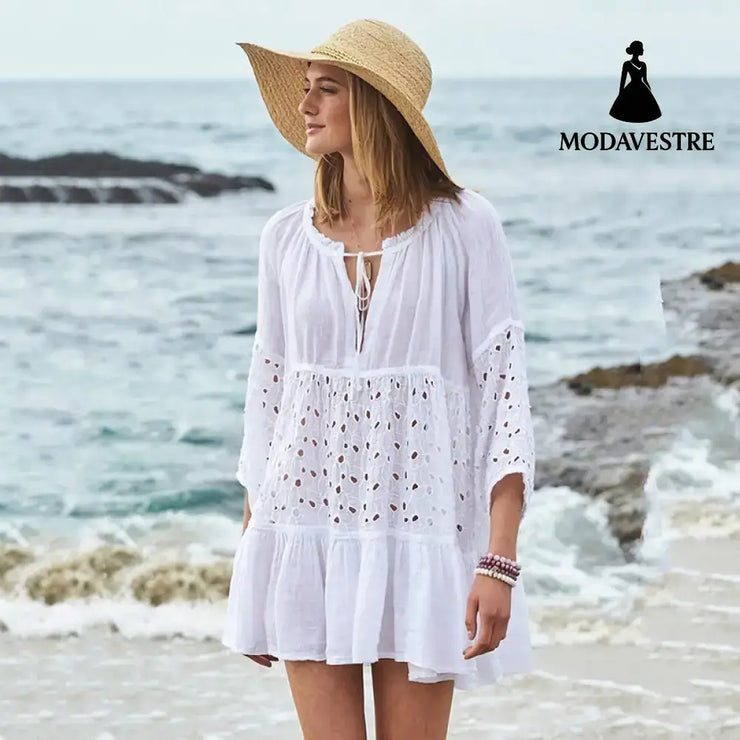 Sun Protection Clothing Women Loose Bikini Blouse White / One size