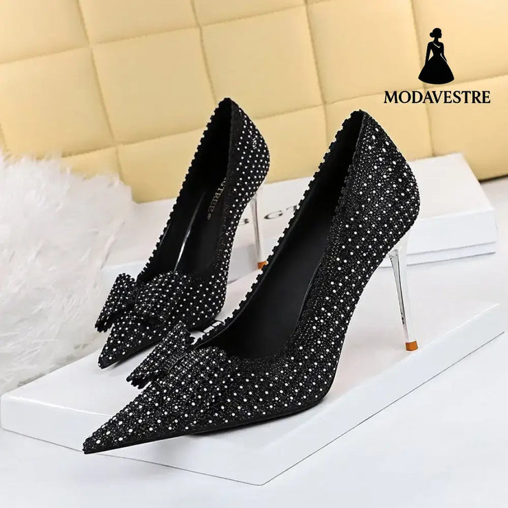 Sweet Women’’s Princess Wedding Shoes Thin High Heels Shallow Mouth Black / 34