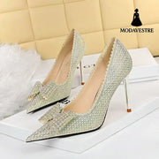 Sweet Women’’s Princess Wedding Shoes Thin High Heels Shallow Mouth Silver / 34