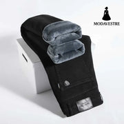 Thick and fluffy men’s autumn and winter loose straight leg jeans 6208 Black [Fleece Lined] / 29