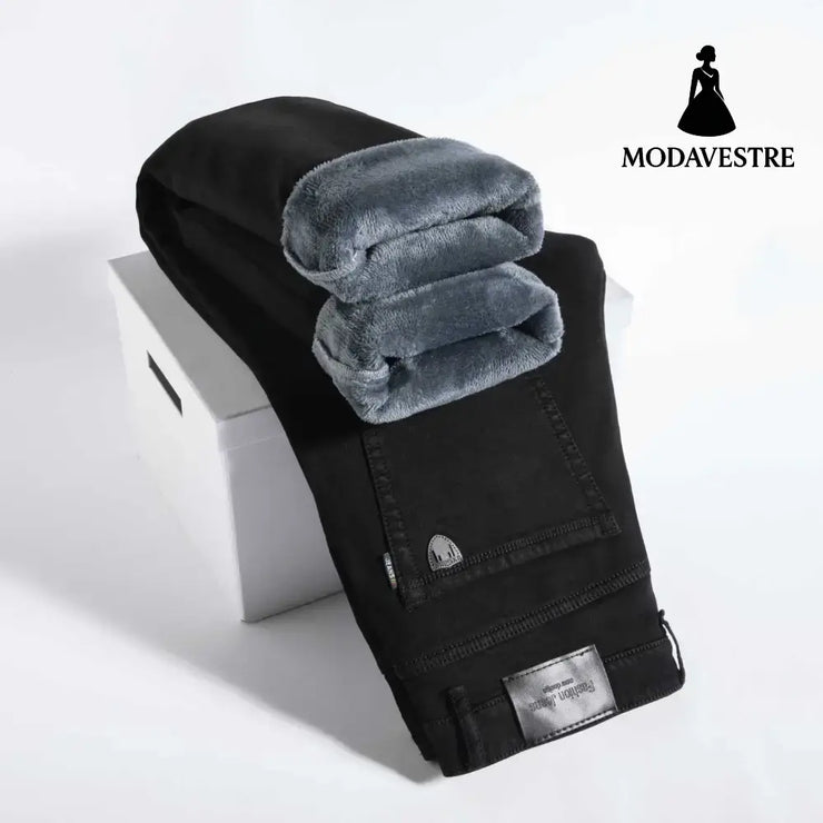 Thick and fluffy men’s autumn and winter loose straight leg jeans 6208 Black [Fleece Lined] / 29