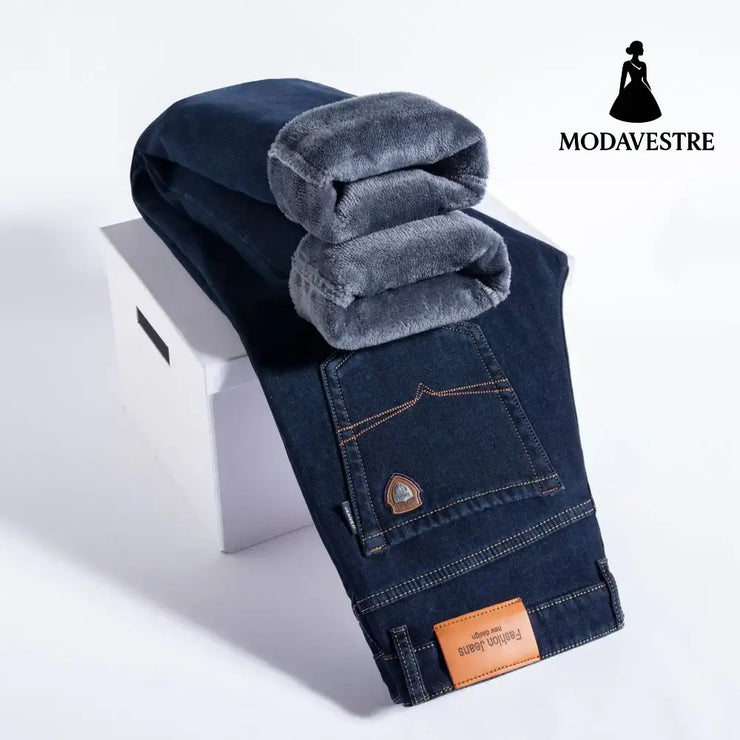 Thick and fluffy men’s autumn and winter loose straight leg jeans 6211 Black [Fleece Lined] / 29