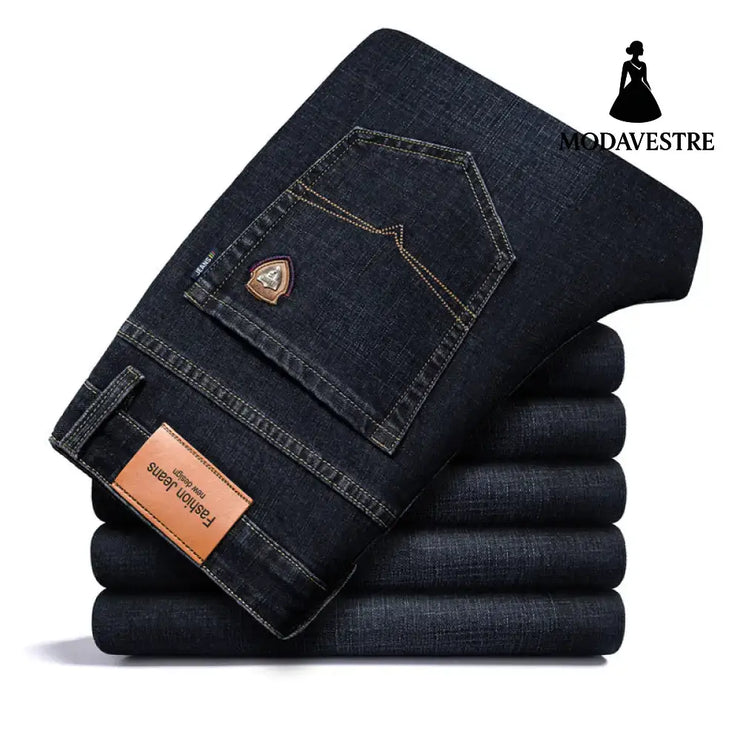 Thick and fluffy men’s autumn and winter loose straight leg jeans 6211 Black [Regular] / 29