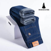 Thick and fluffy men’s autumn and winter loose straight leg jeans 6211 Dark Blue [Fleece Lined] / 29
