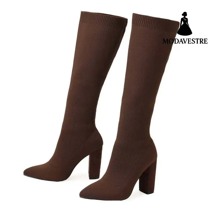 Thick High-heeled Thigh Boot Women Light Brown / 35