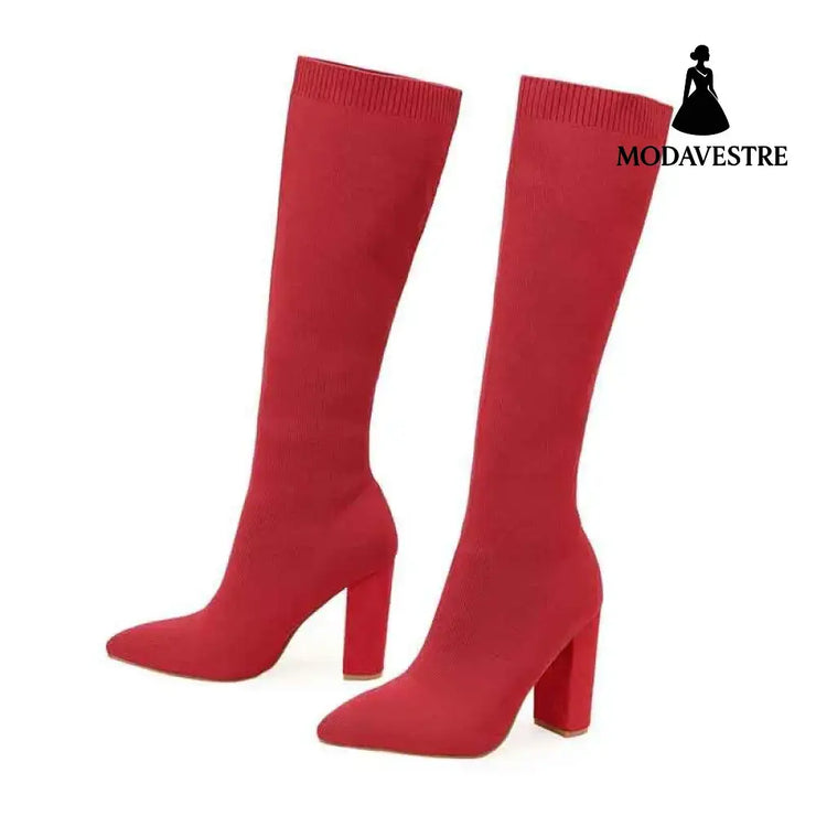 Thick High-heeled Thigh Boot Women Red / 35