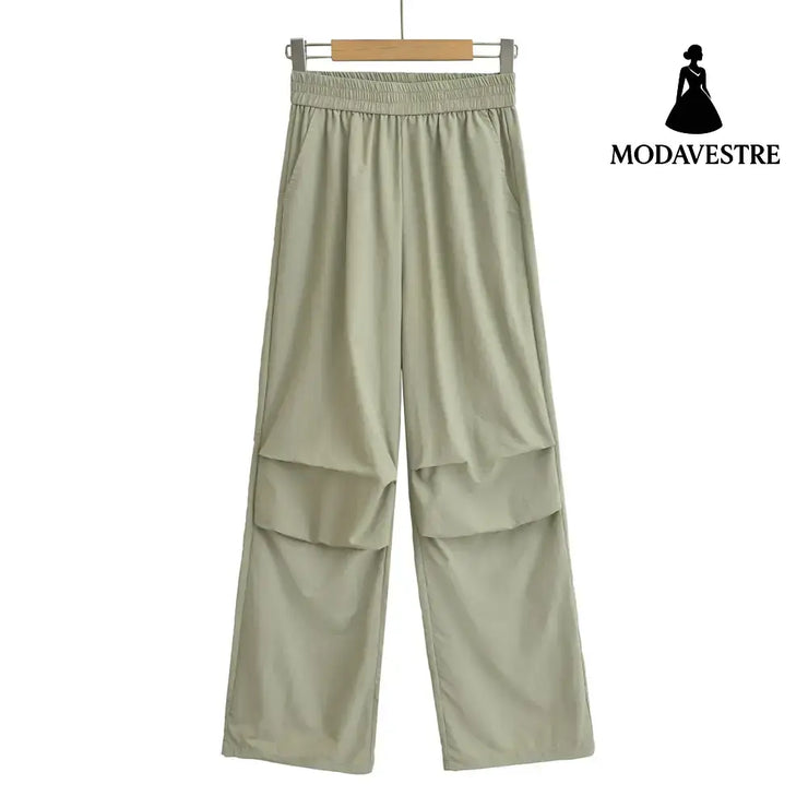 Thin quick drying pleated work pants for women Bean Green / S