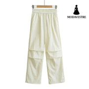 Thin quick drying pleated work pants for women Beige / S