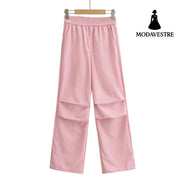 Thin quick drying pleated work pants for women Pink / S