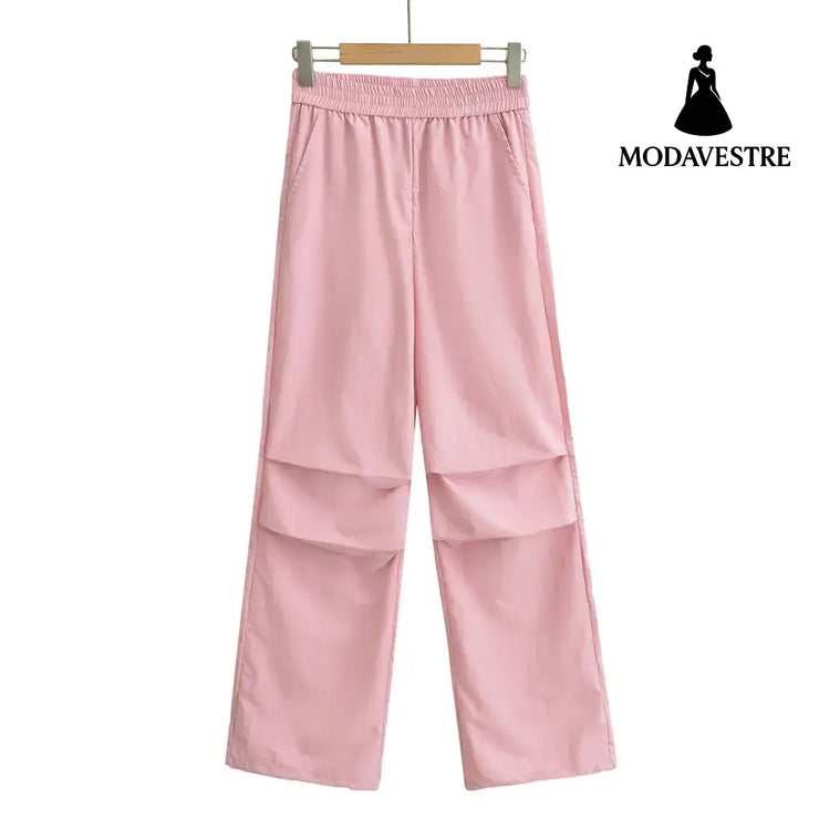 Thin quick drying pleated work pants for women Pink / S