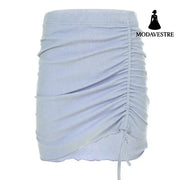 Threaded drawstring pleated skirt skirt