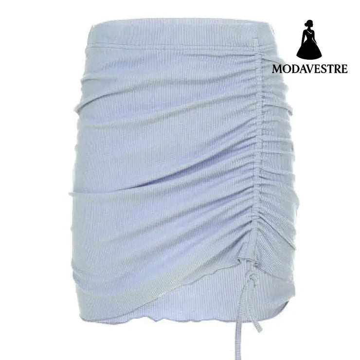 Threaded drawstring pleated skirt skirt